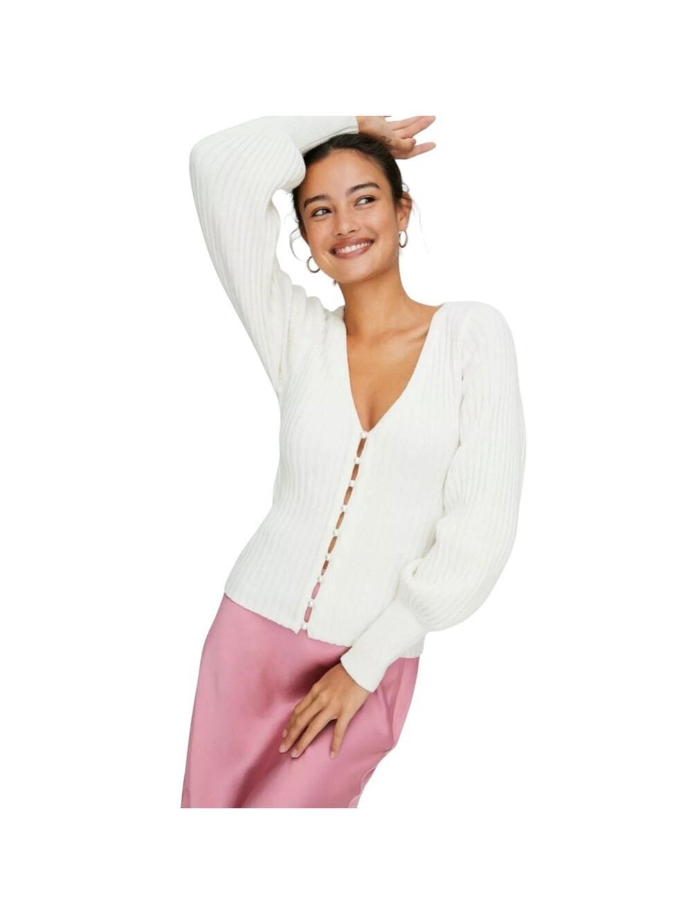 NWOT Wilfred Cardigan Size S Cream Wool Blend Ribbed Knit